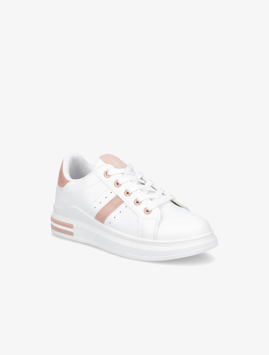 Baskets classiques en simili - Blanc/rose - 2