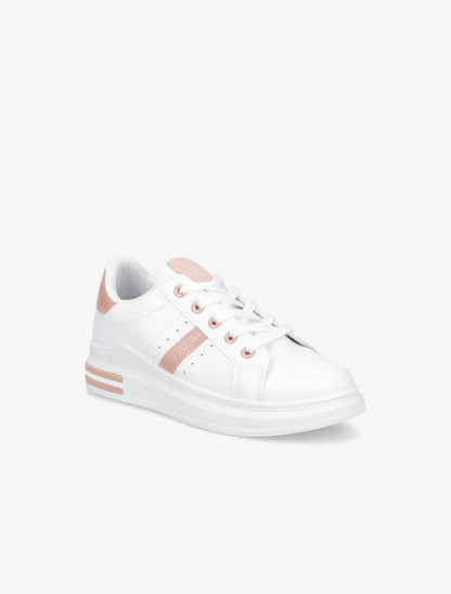 Baskets classiques en simili - Blanc/rose - 2