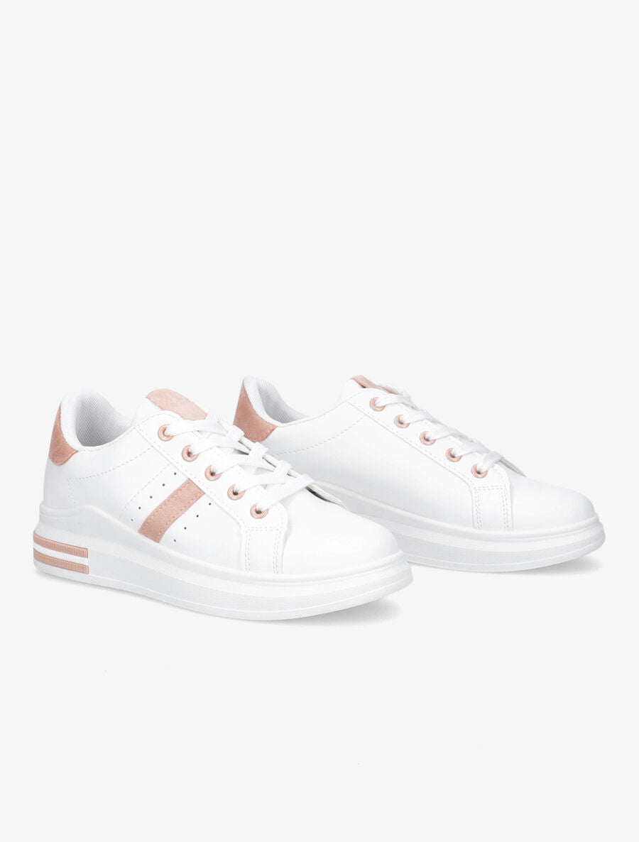 Baskets classiques en simili - Blanc/rose - 4