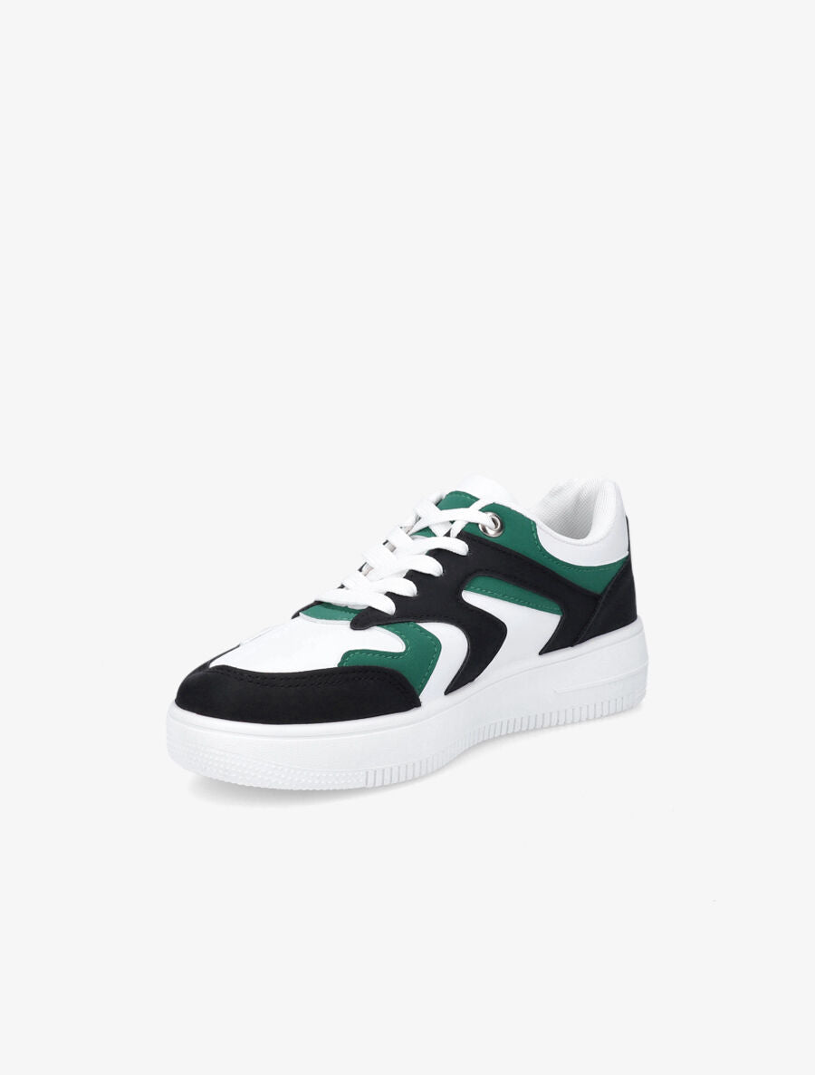 Sneakers bicolore en simili - Noir - 3