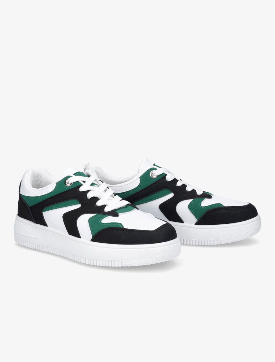 Sneakers bicolore en simili - Noir - 4