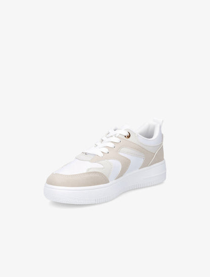 Sneakers bicolore en simili - Beige - 3