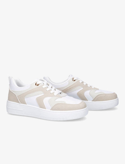 Sneakers bicolore en simili - Beige - 4
