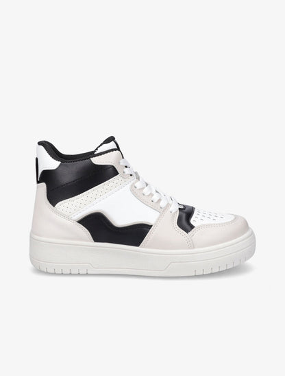 Sneakers montantes en simili - Noir/beige - 1