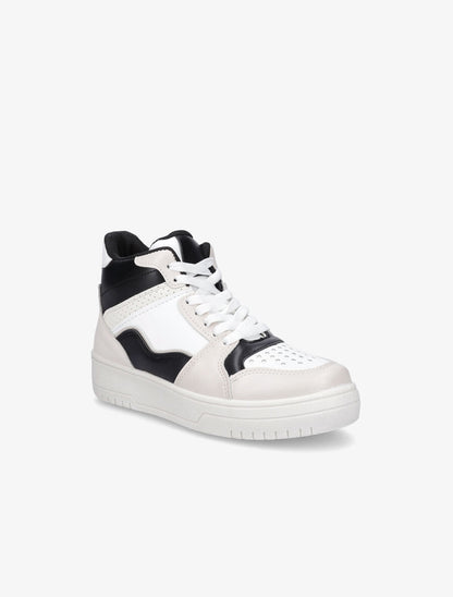 Sneakers montantes en simili - Noir/beige - 2