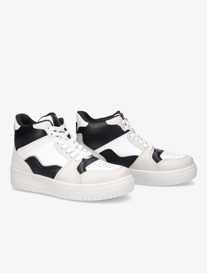 Sneakers montantes en simili - Noir/beige - 4