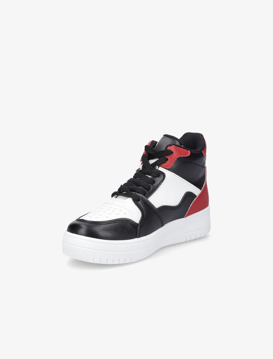 Sneakers montantes en simili - Noir/rouge - 3