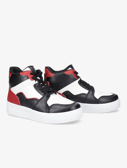 Sneakers montantes en simili - Noir/rouge - 4