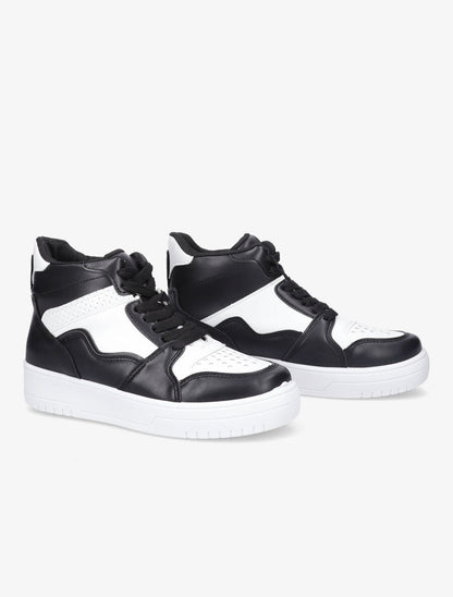 Sneakers montantes en simili - Noir/blanc - 4