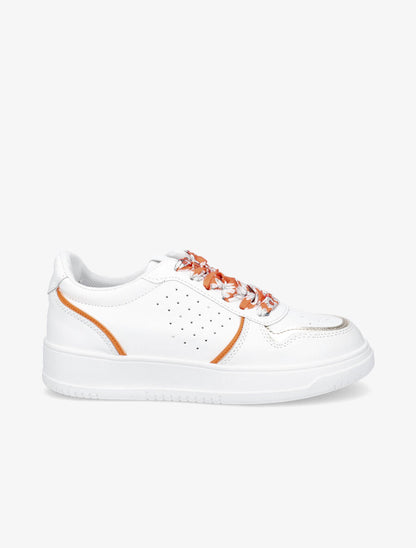 Baskets à lacets fleuris - Blanc/orange - 5