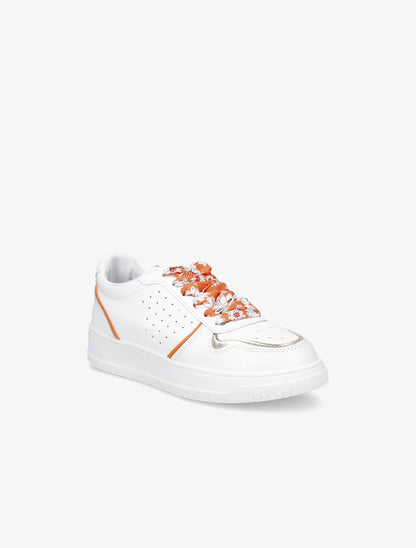 Baskets à lacets fleuris - Blanc/orange - 2