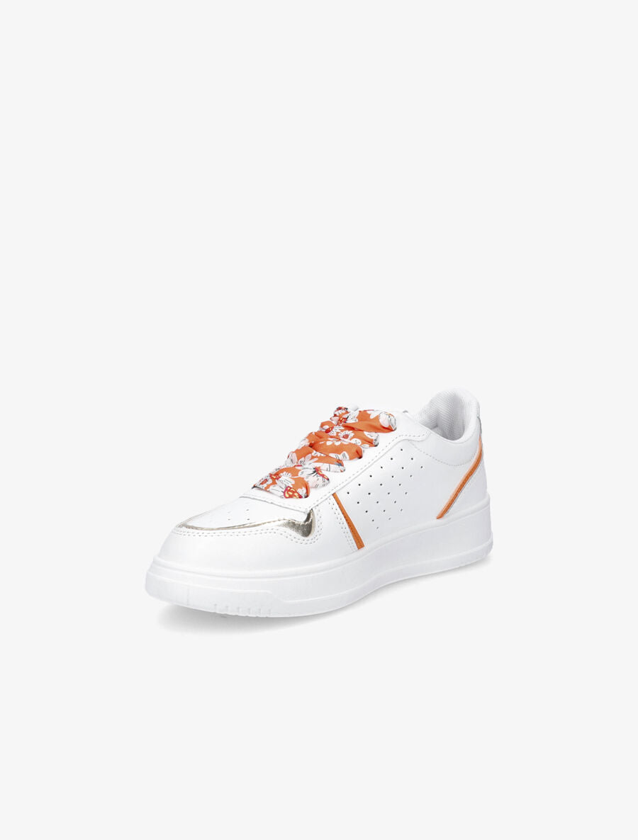Baskets à lacets fleuris - Blanc/orange - 3