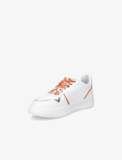 Baskets à lacets fleuris - Blanc/orange - 3