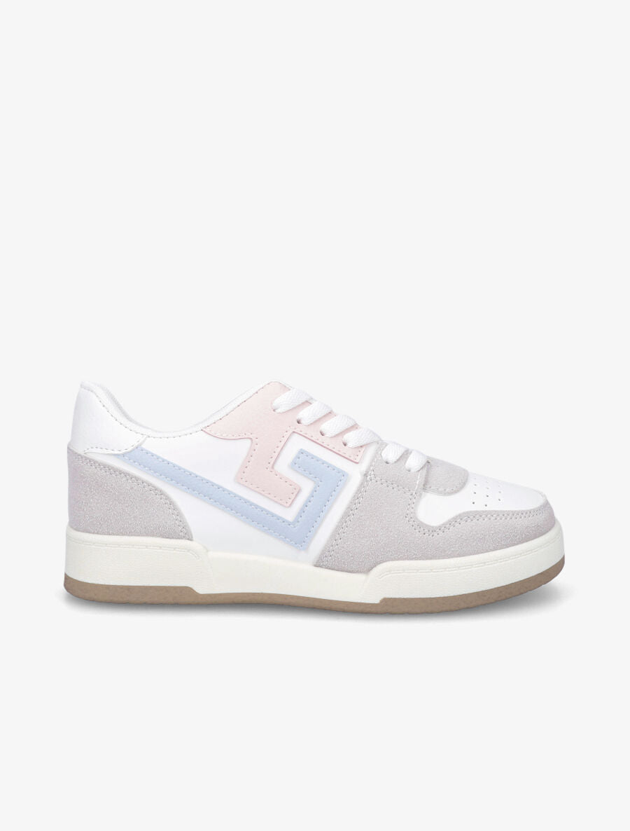 Sneakers en simili et suédine - Bleu ciel - 1