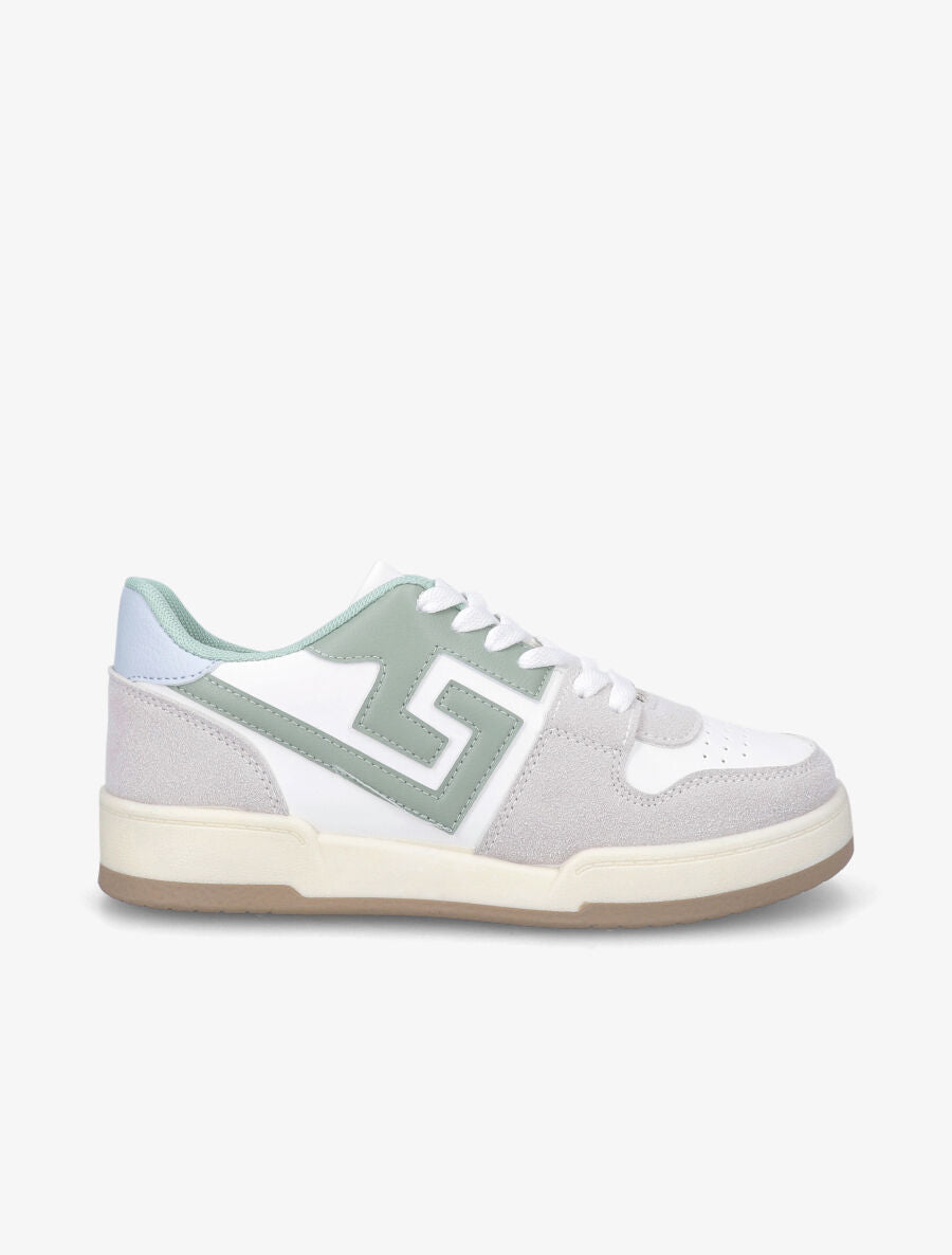 Sneakers en simili et suédine - Vert - 5