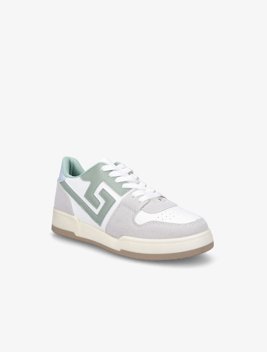 Sneakers en simili et suédine - Vert - 2