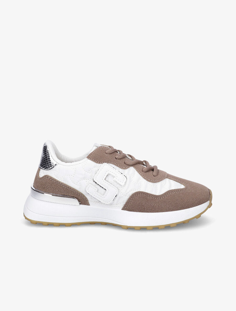 Running en suédine et tissu matelassé - Blanc/taupe - 1