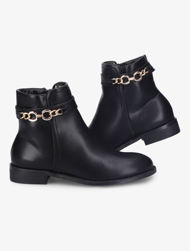 Bottines à chaîne décorative dorée - Noir - 5