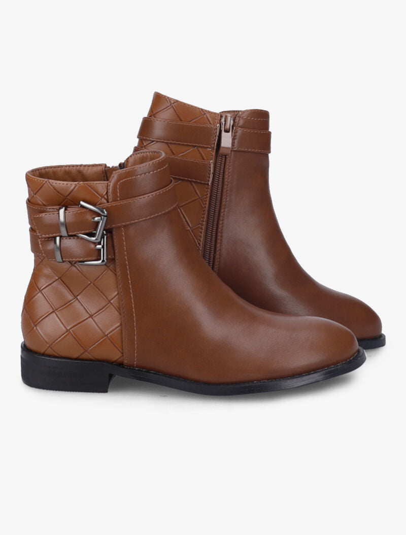 Bottines à contrefort effet osier à boucles - Camel - 1