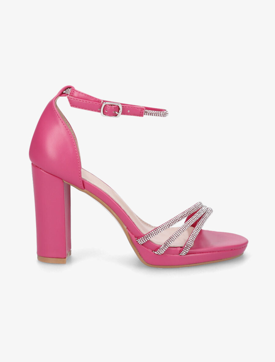 Sandales à talon haut et strass en simili - Fuschia - 5