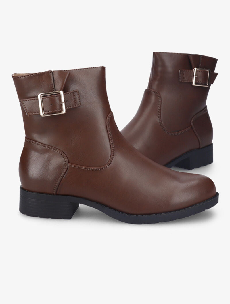 Bottines en simili à boucle carrée - Marron - 4
