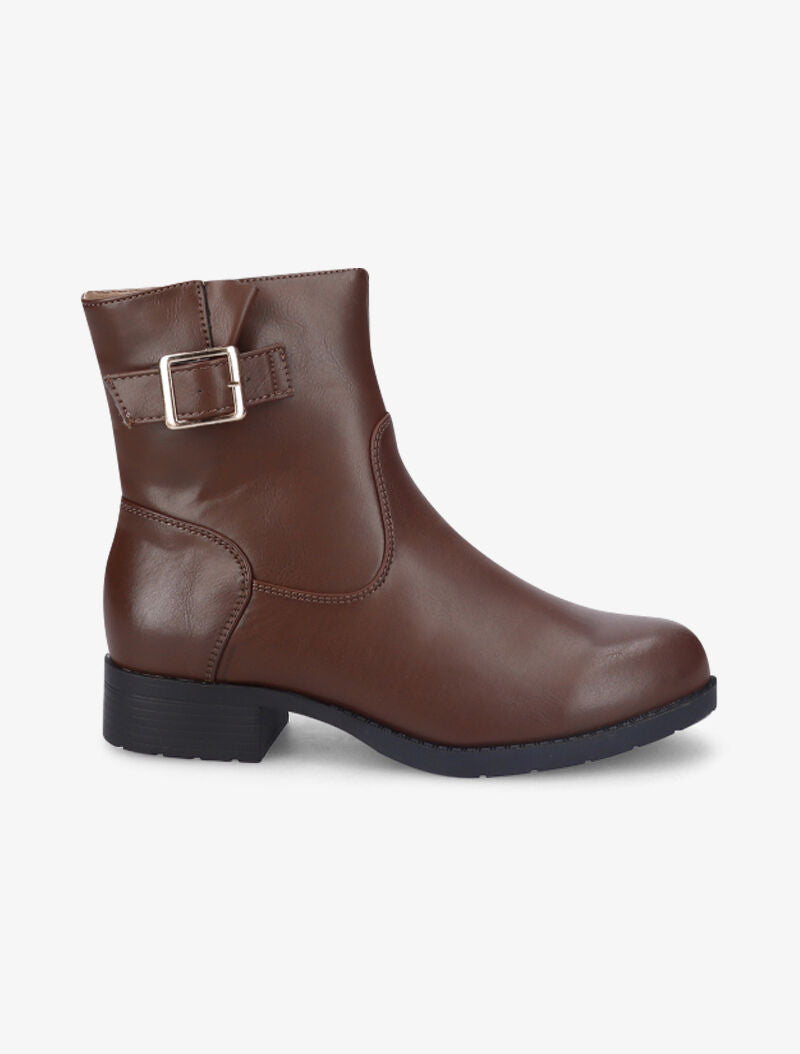 Bottines en simili à boucle carrée - Marron - 5