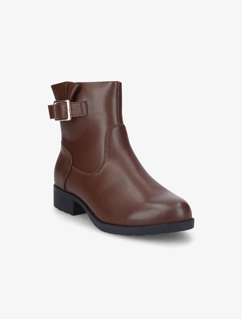 Bottines en simili à boucle carrée - Marron - 2