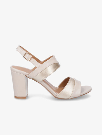 Sandales bicolore à talon en simili - Beige - 1