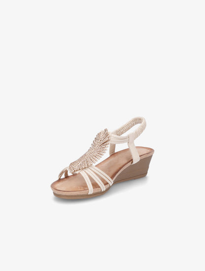 Sandales compensées bride à strass - Beige - 3