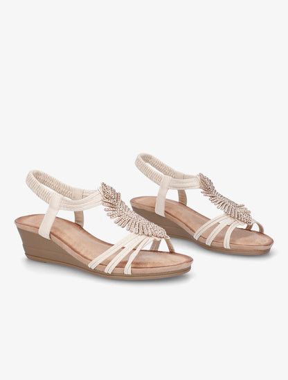 Sandales compensées bride à strass - Beige - 4