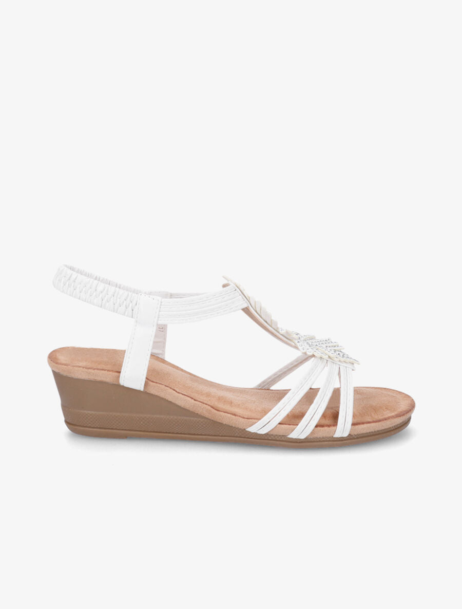 Sandales compensées bride à strass - Blanc - 1