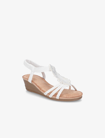 Sandales compensées bride à strass - Blanc - 2