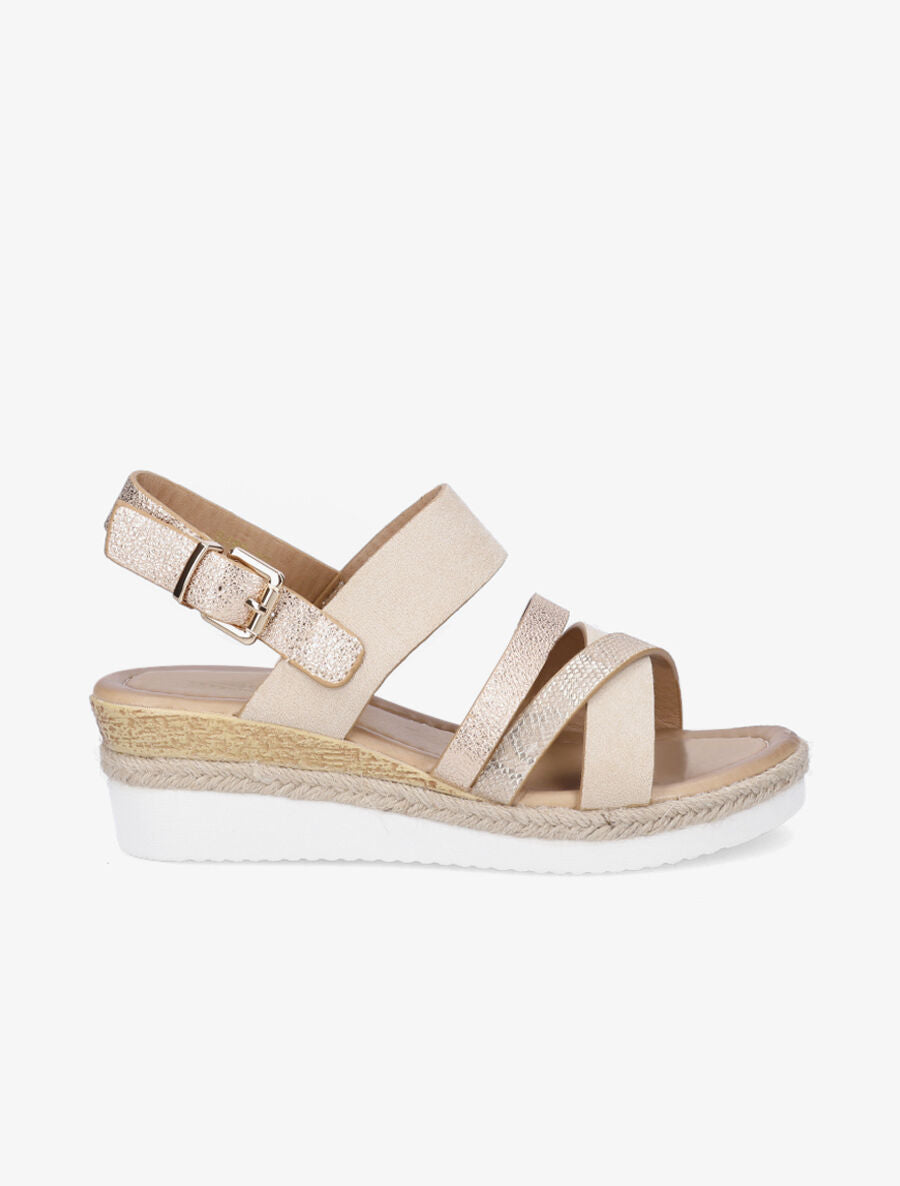 Sandales compensées irisées et python - Beige - 1