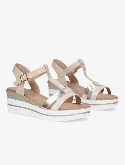 Sandales compensées bride en T croco - Or - 4