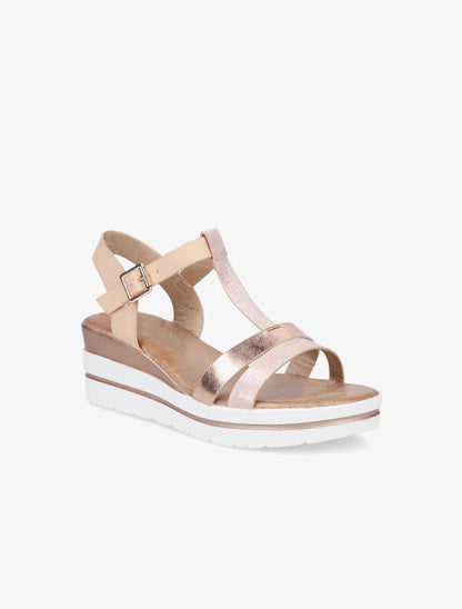Sandales compensées bride en T croco - Rose gold - 2