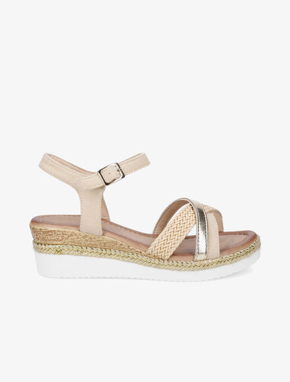 Sandales en suédine à bandes tressées - Beige - 5