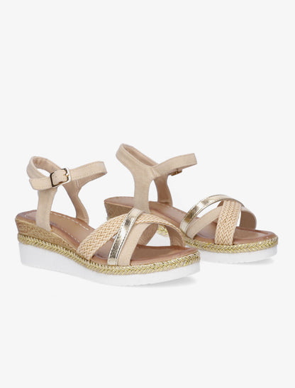 Sandales en suédine à bandes tressées - Beige - 4