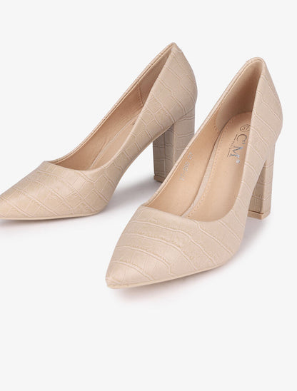 Escarpins effet croco à talons hauts - Beige - 1