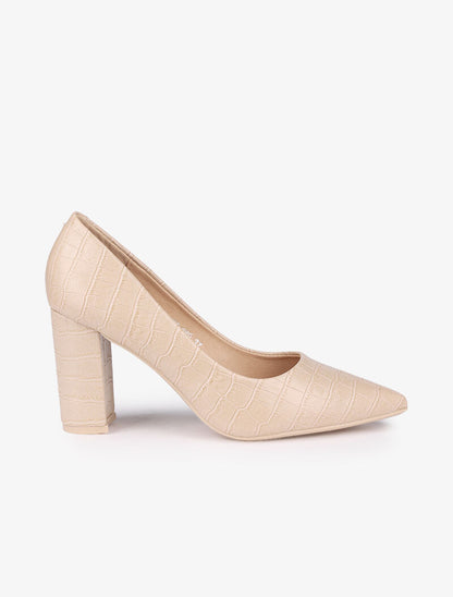Escarpins effet croco à talons hauts - Beige - 2