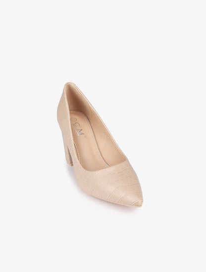Escarpins effet croco à talons hauts - Beige - 3