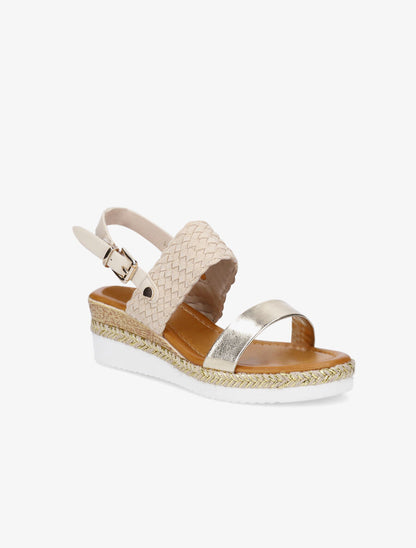 Sandales compensées tressées et irisées - Beige - 2
