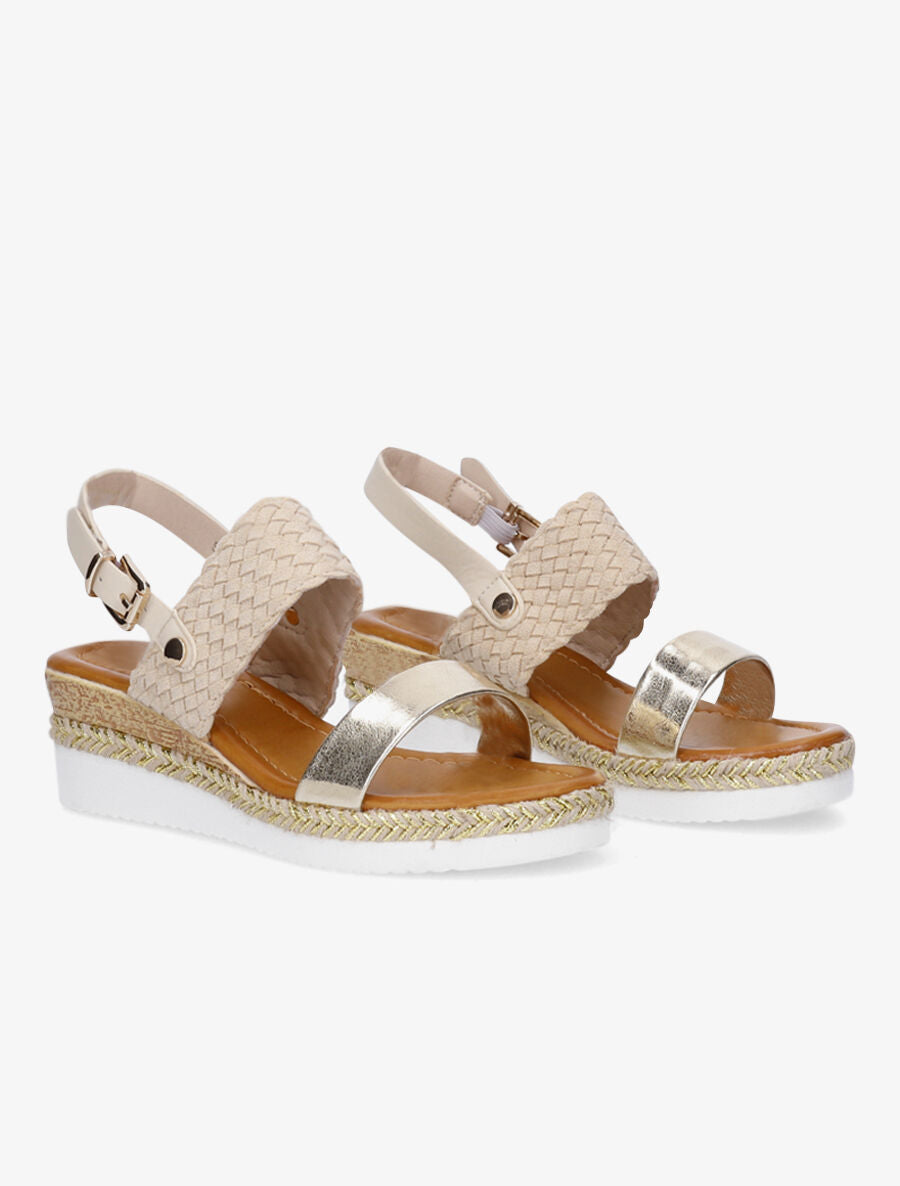 Sandales compensées tressées et irisées - Beige - 4