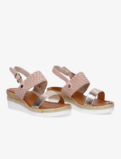 Sandales compensées tressées et irisées - Rose - 4