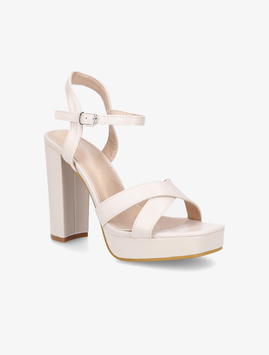 Sandales en simili à talon haut et plateforme - Beige - 2