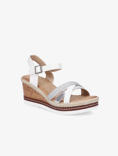 Sandales compensées effet liège et brides irisées - Blanc - 2