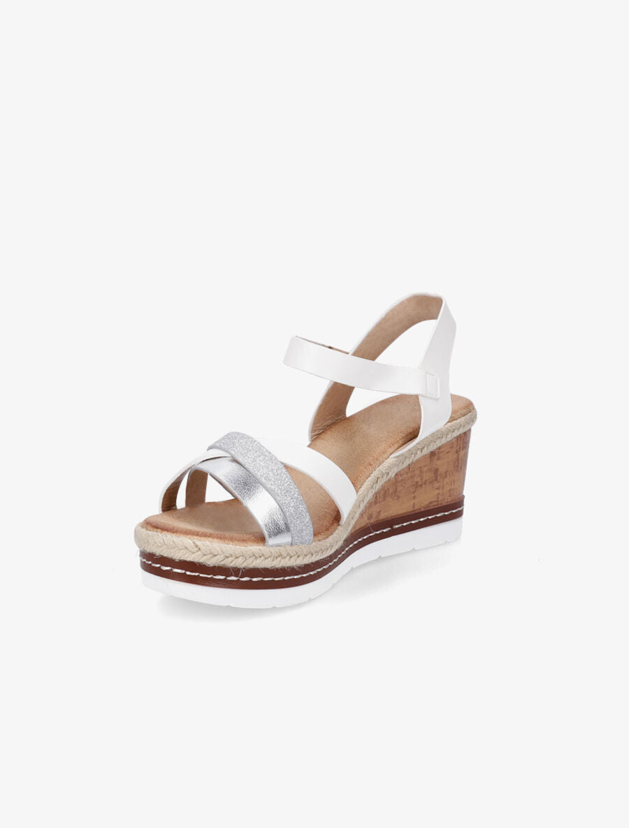Sandales compensées effet liège et brides irisées - Blanc - 3