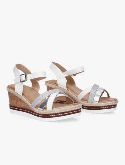 Sandales compensées effet liège et brides irisées - Blanc - 4
