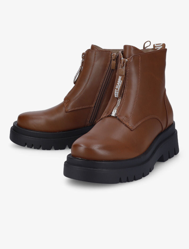 Bottines à zip et semelle crantée stylisée - Camel - 4