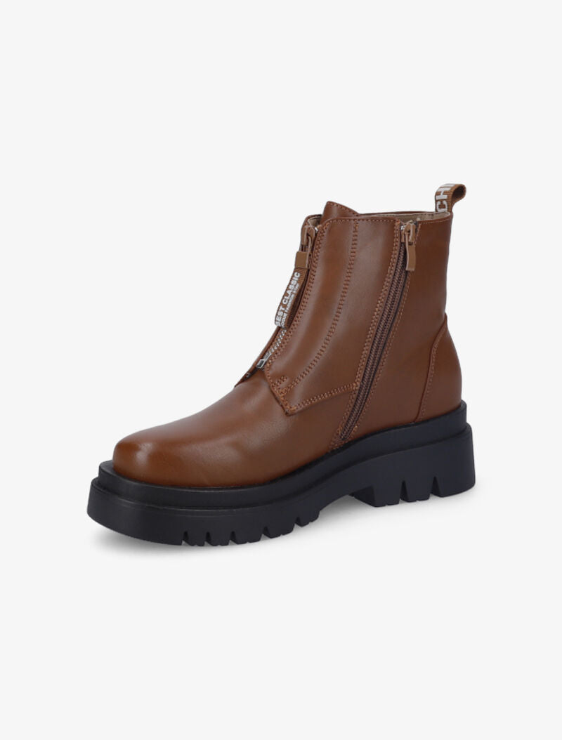 Bottines à zip et semelle crantée stylisée - Camel - 3