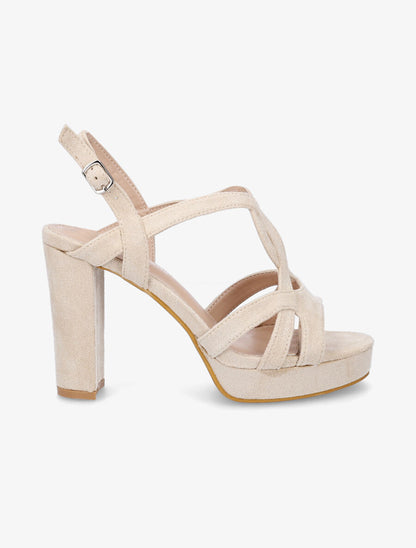 Sandales en suédine à plateforme et talon haut - Beige - 1